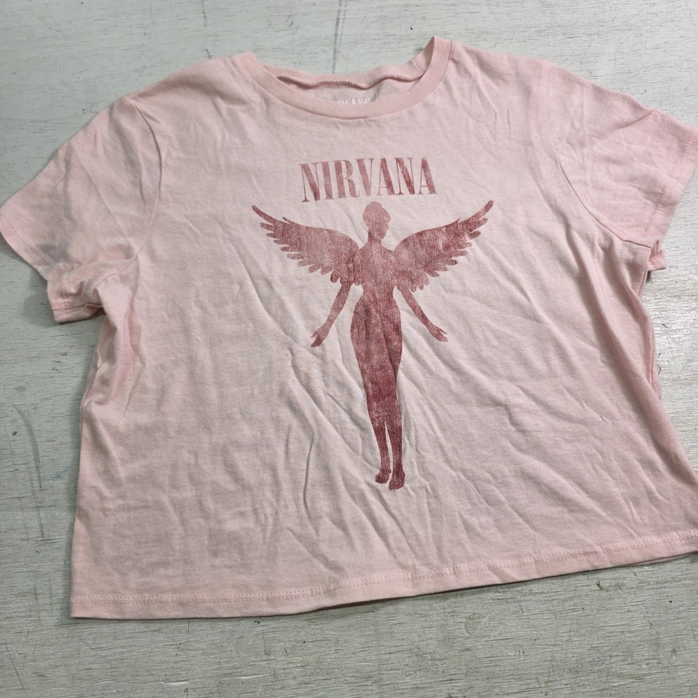 Nirvana In Utero Angel Pink Cropped Top T-Shirt Womens L Licensed Band Tee EUC